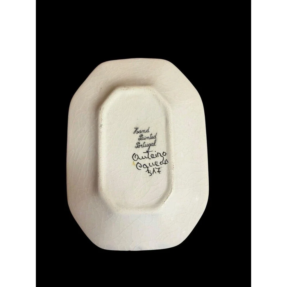 Vintage Portugal Rooster Ceramic Trinket Dish Hand Painted 5x4 Tray